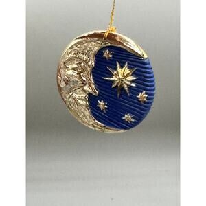 Godiva Round Blue Gold Moon Stars Ornament